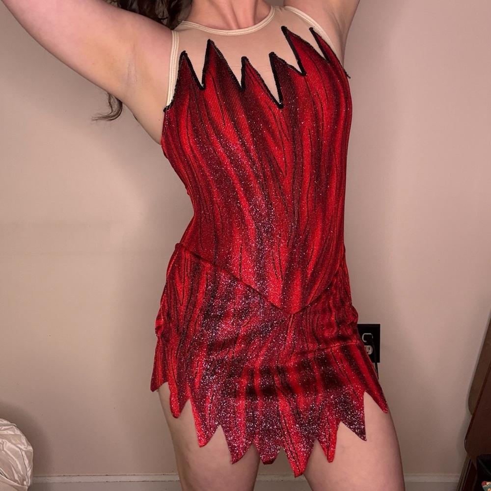 ALGY Custom Costumes Red and Black Dress Performance Dance Color-guard Circus S